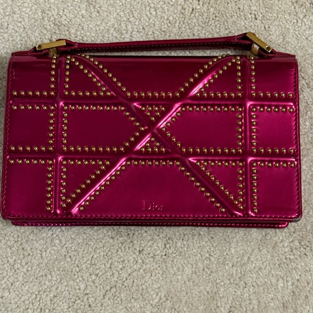 Dior Fuchsia Studded Clutch with Gold Accents - Picture 5 of 7
